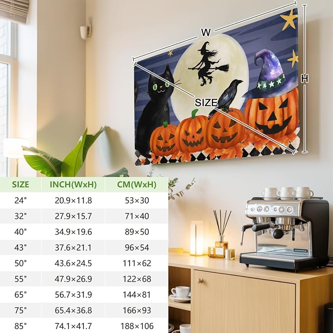 Pumpkin Black Cat Halloween Witch Indoor TV Cover, Elastic TV Screen Protector - Image 4