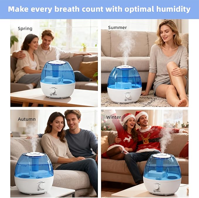 KVM Ultrasonic Cool Mist Humidifier, Quiet Air Humidifiers - Image 7