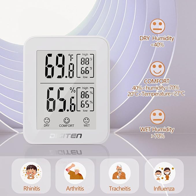 DIGITEN Digital Hygrometer Indoor Thermometer Humidity Meter Rare 360° HD E-Ink - Image 2