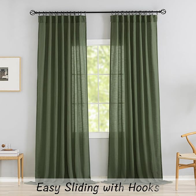 DONREN Olive Green Back Tab Curtains 80 Inches Long 2 Panels - Image 2