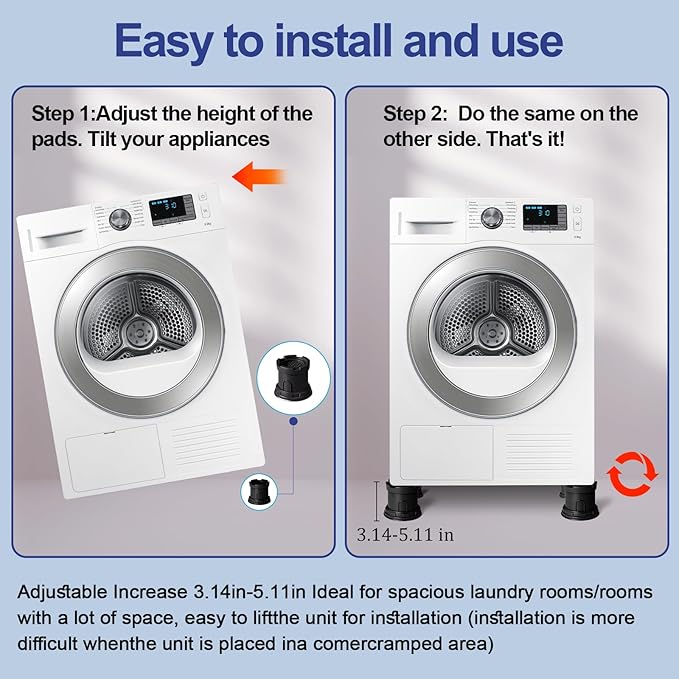 4Pcs Anti Vibration Pads for Washing Machine, Adjustable Height Stops Washer - Image 8