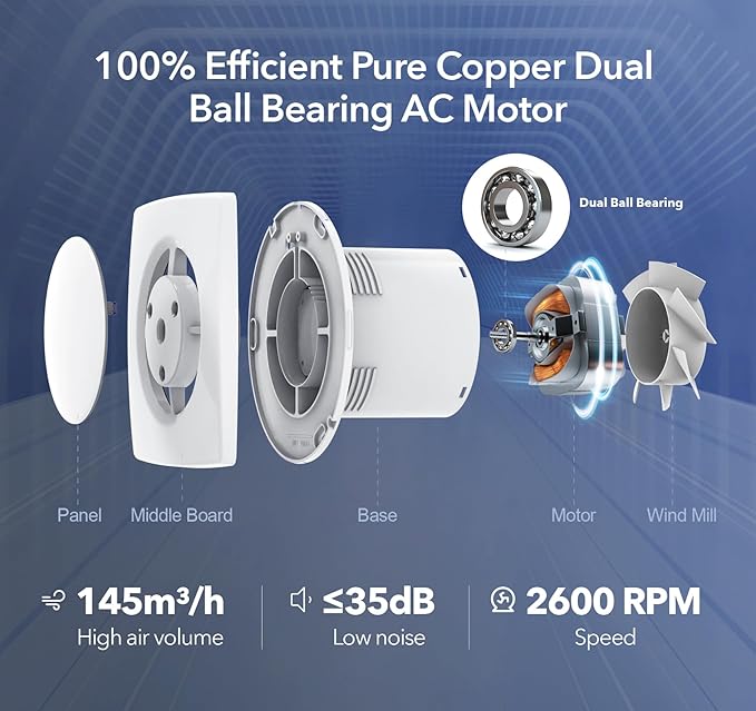 Bathroom Exhaust Fan with Switch, 2600RPM Upgraded Exhaust Fan 35dB Low Noise - Image 2
