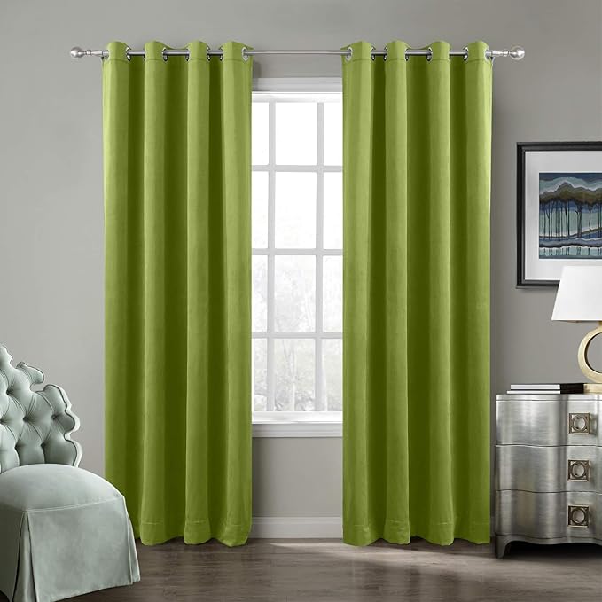ChadMade Blackout Lined Premium Velvet Curtain Green 100Wx120L Inch, Eyelet by ChadMade