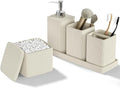 Beige Bathroom Accessories Set 5 Pieces, Resin Toothbrush Holders Set Complete by LetUsMakeHomeYourFavoriteDestination