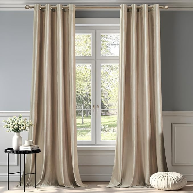 BULBUL Luxury Champagne Beige Velvet Curtains: 108 inches Elegant Living Room by ModernShinyVelvetCurtains