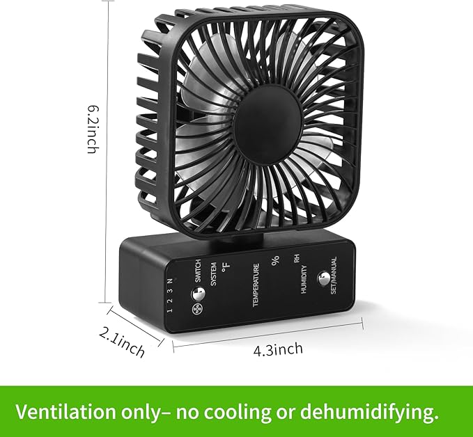 2-Pack 4” Grow Tent Fan With Temperature And Humidity Meter, Automatic Humidity - Image 7