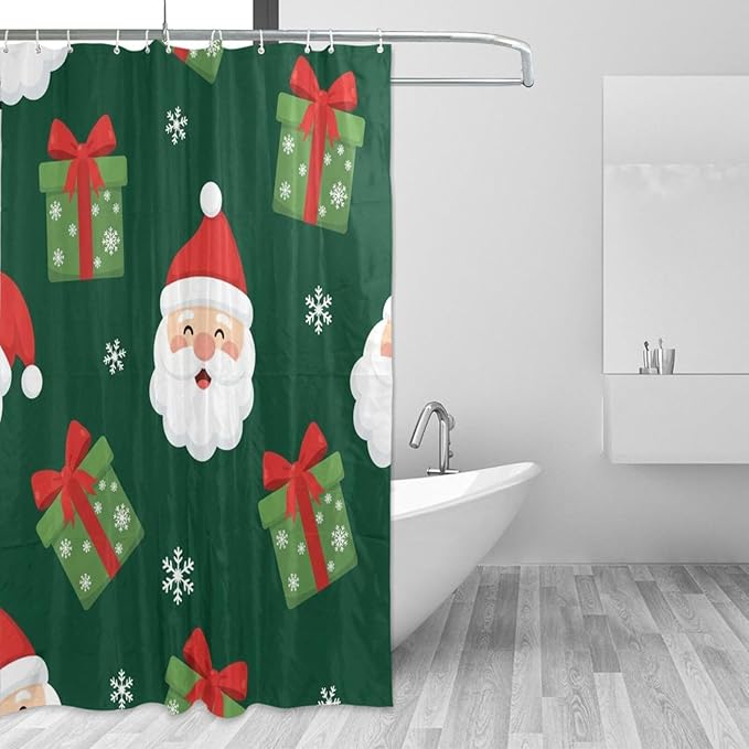 Snow Christmas Santa Green Shower Curtain Liner 72×72 inch by Unknown