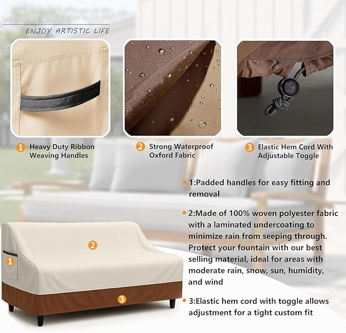 Waterproof Patio Loveseat Cover, 76W x 32.7D x 33H inches Heavy Duty 600D - Image 5