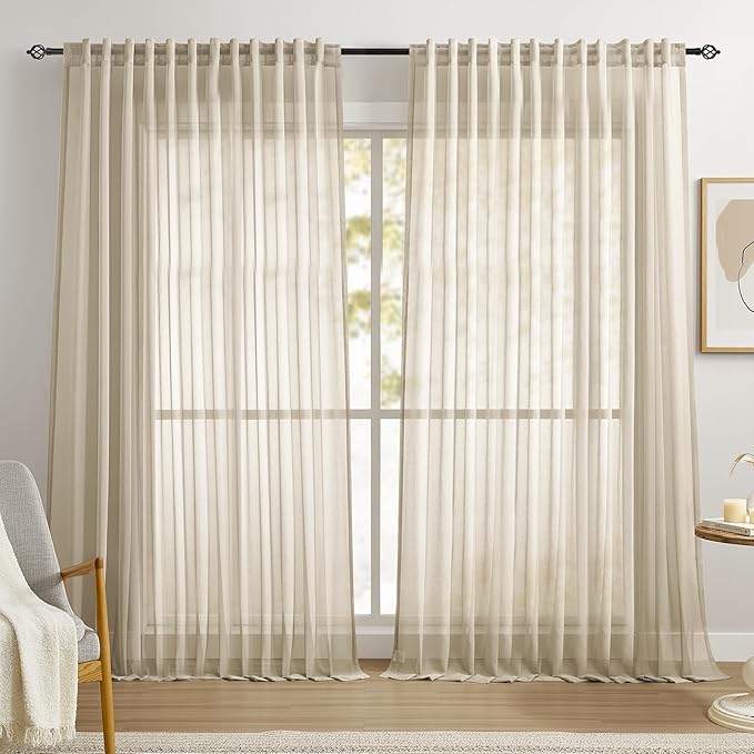 Dreaming Casa Taupe Sheer Curtains 96 Inches Long, Rod Pocket & Back Tab Light by DreamingCasa