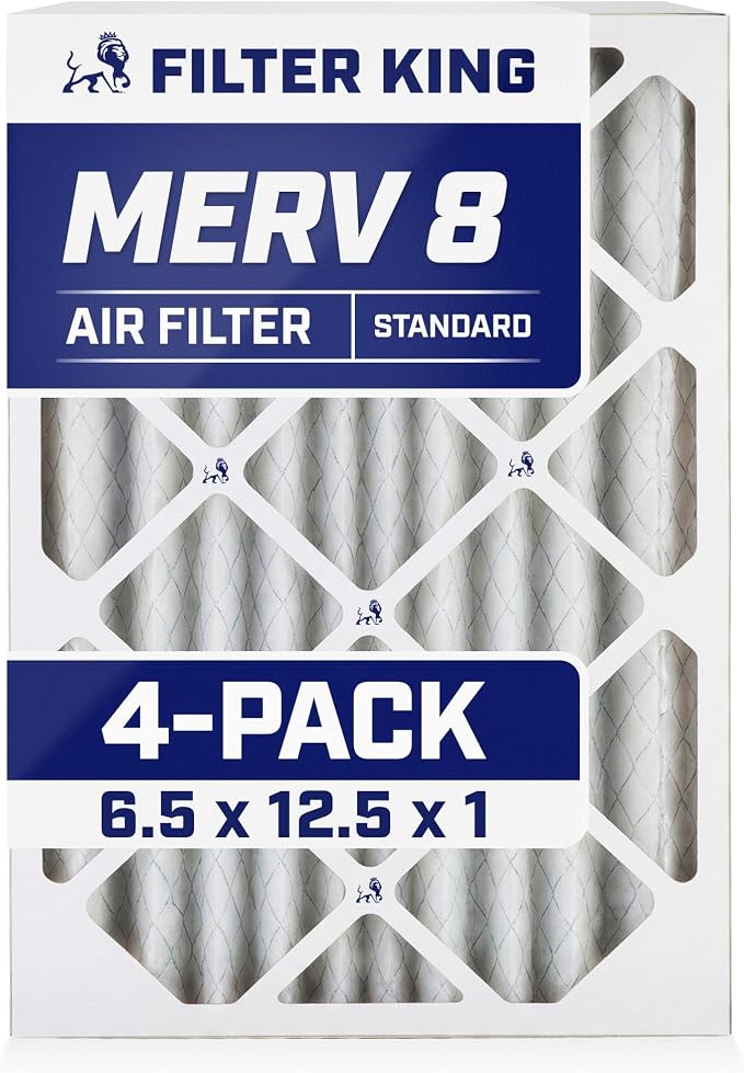 Filter King 6.5x12.5x1 Air Filter | 4-PACK | MERV 8 HVAC Pleated A/C Furnace by FilterKing