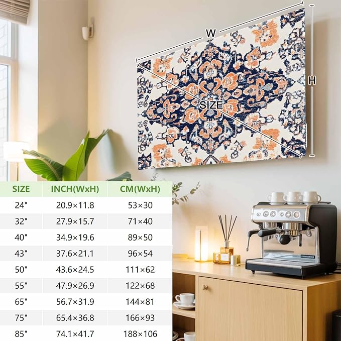 Boho Pattern Retro Orange Block Indoor TV Cover, Elastic TV Screen Protector - Image 4
