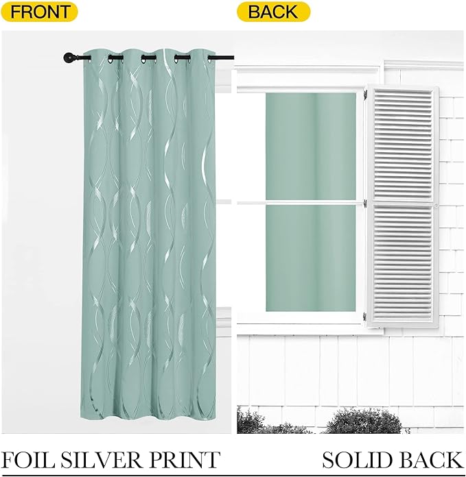 NICETOWN Aqua Blue Floral Blackout Curtain Panels 84 inches 2 Pieces, 52 inches - Image 6