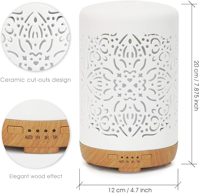 Earnest Living Essential Oil Diffuser White Ceramic Diffuser 250 ml Timers - Image 8