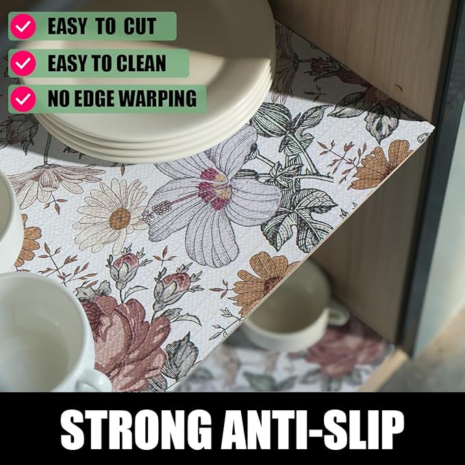 Floral Drawer Shelf Liners, 16IN x 20FT Non Adhesive and Strong Non-Slip - Image 2