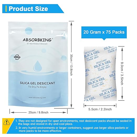 Moisture Absorbers, 20G 75 Pack Premium Transparent Desiccant - Image 3