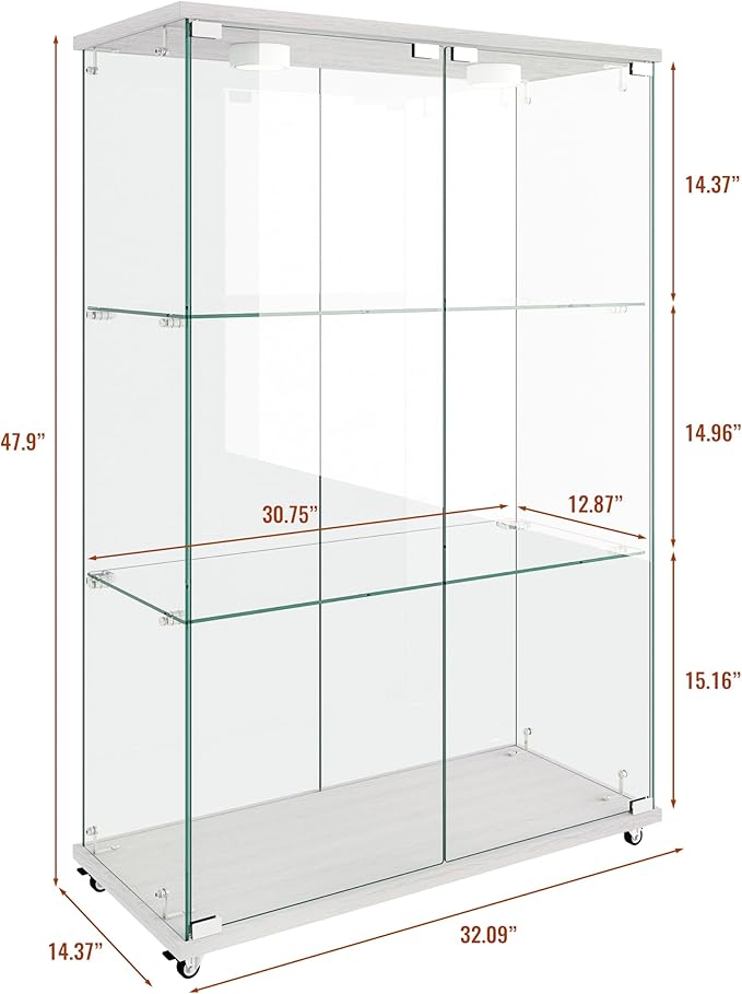 Yoluckea 3-Shelf Glass Display Cabinet - Image 2