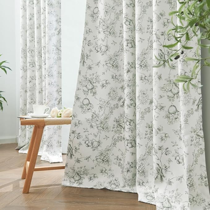 jinchan 95% Blackout Floral Curtains 90 Inches Long, Printed Flower Sage Green - Image 7