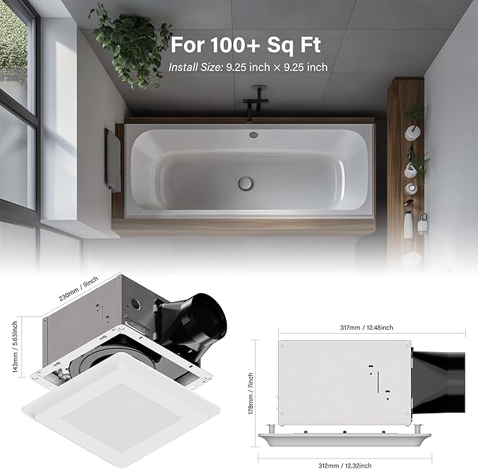 2 In 1 Bath Fan With LED Light, 25W Ceiling Mount Ventilation Fan and Light - Image 2