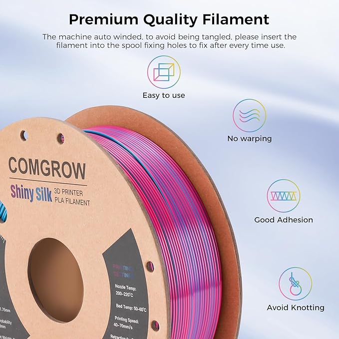 Comgrow Silk Shiny Rainbow Multi-Color 3D Printer Filament, Comgrow 3D Printing - Image 3