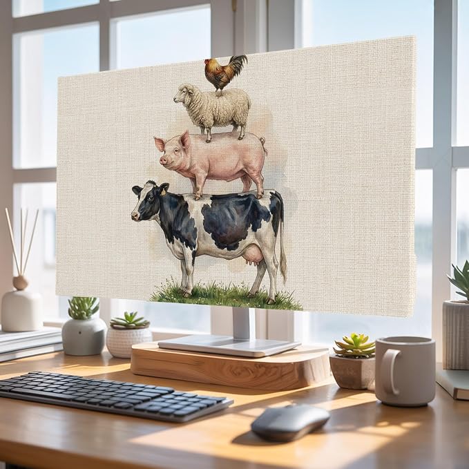 Rustic Cow Pig Sheep Rooster Indoor TV Cover, Elastic TV Screen Protector Farm by Unknown