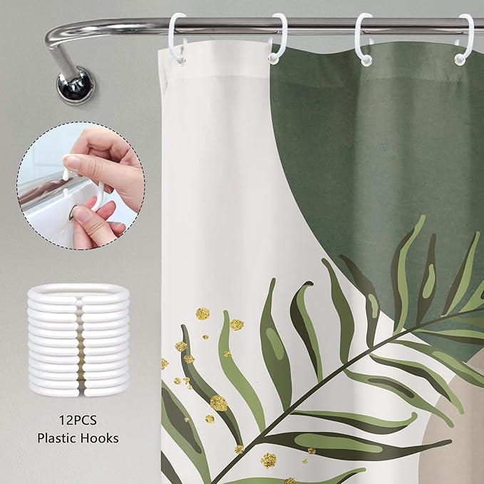 Green Boho Shower Curtain 72Wx96H Extra Long Mid Century Modern Abstract Green - Image 6
