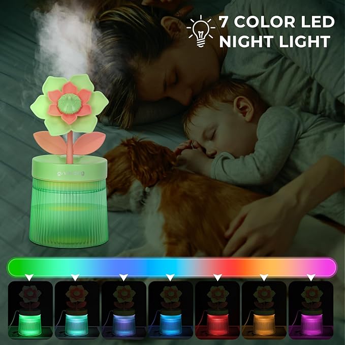 Cute Flower Mini Humidifier, 260ml Gardenia Desktop Humidifiers - Image 5