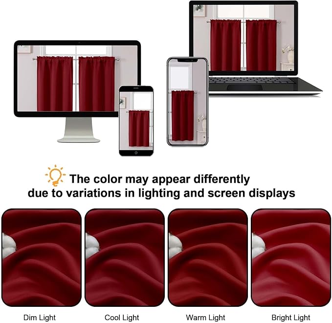 Chyhomenyc Short Red Curtains 24 Inch Length, Small Kitchen Curtain Rod Pocket - Image 7