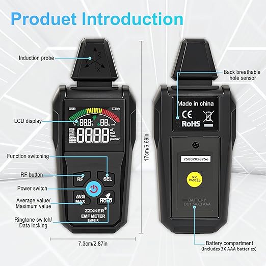 EMF Meter Radiation Detector, 5-in-1 EMF Detector, Magnetic Field & Radio - Image 9