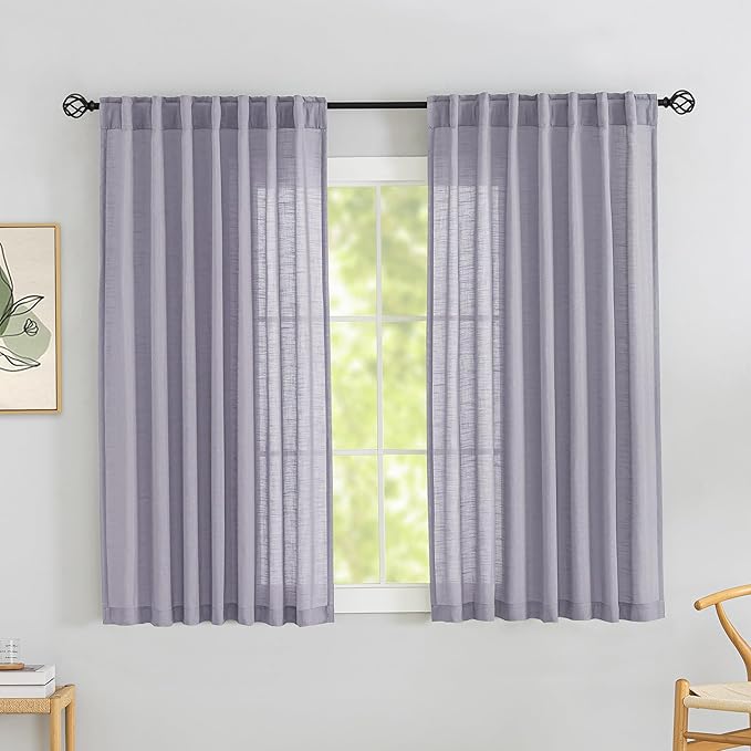 Lavender/Light Violet Linen Back Tab Curtains 64 Inches Long 2 Panels Set by DONREN