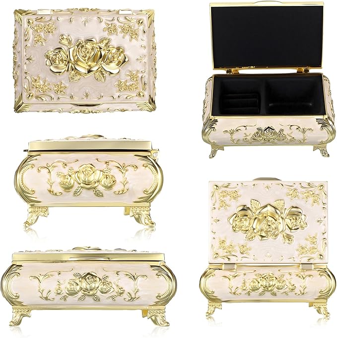 Hipiwe Vintage Jewelry Box Metal Trinket Chest Treasure Display Case - Image 8