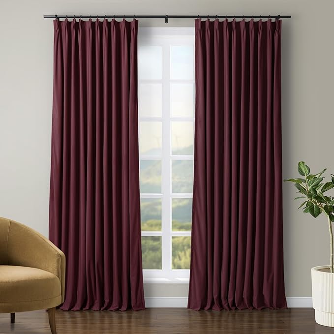 TWOPAGES Luxury Velvet Curtain Pinch Pleated Burgundy Curtain 96 inch Long by TWOPAGES
