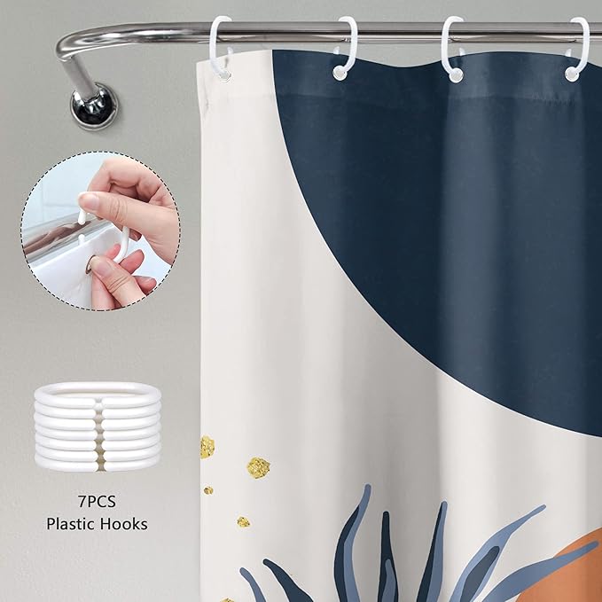 Small Stall Boho Shower Curtain 36Wx72H Navy Blue Modern Bohemian Mid Century - Image 4