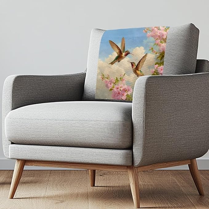 Hummingbird Headrest Cover for Recliner Non-Slip Peach Flower Furniture by Unknown