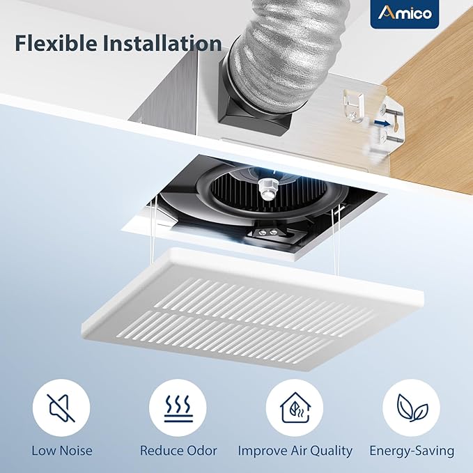 Amico Bathroom Exhaust Fan, 1.5 Sones, 110 CFM, Low Noise, Ceiling Mounted - Image 5
