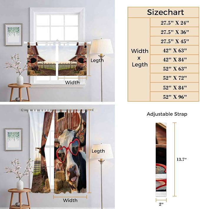 Farm Cows Kitchen Curtains 36 Inch Length, Small Window Curtains Tab Top - Image 8