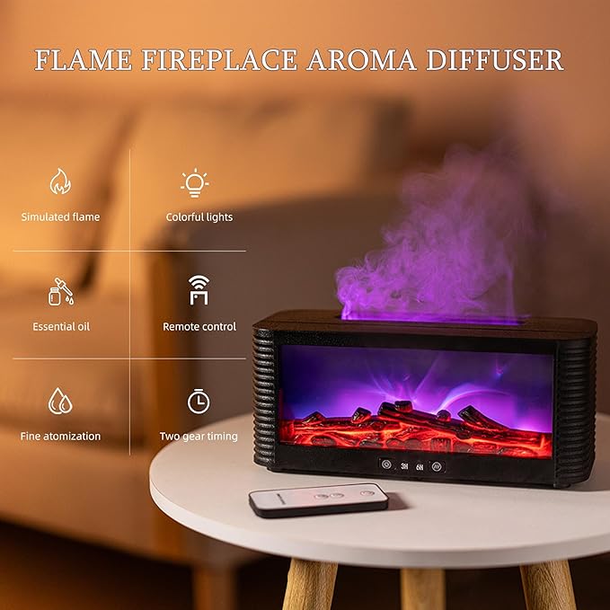 2026 Upgraded 9 Color Flame Fireplace Aroma Essential Oil Diffuser, 250ml USB - Image 2