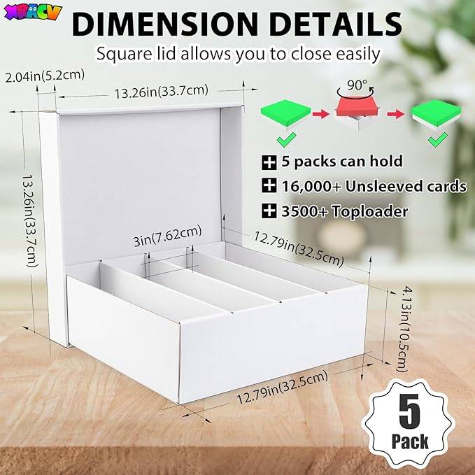 5-Pack Toploader Trading Card Storage Box, 4 Row 3200 Count White Cardboard - Image 4