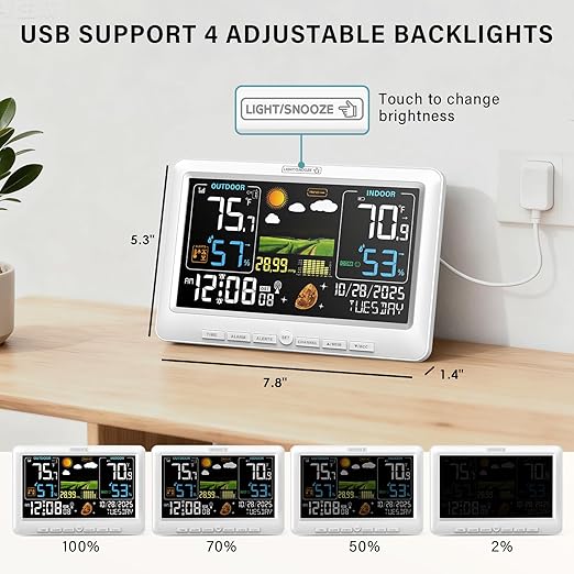 BluSon Weather Station Wireless Indoor Outdoor Thermometer, Color Display - Image 7