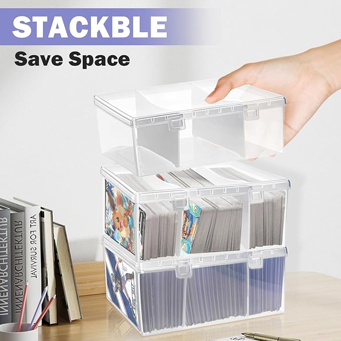 Trading Card Storage Box with 2 Dividers, Toploads Storage Box Plastic Baseball - Image 6