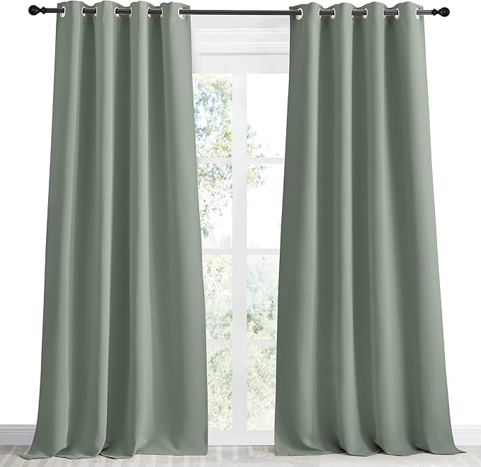 NICETOWN Blackout Greyish Green Curtain 96 inch Length - Image 2