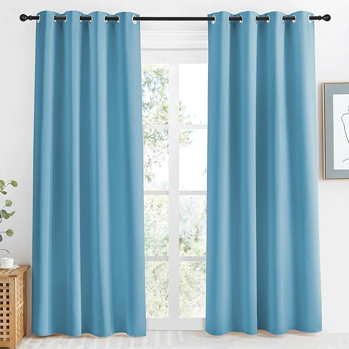 NICETOWN Teal Blue Blackout Curtain 86 inch Long, W55 x L86, 1 Panel, Thermal by NICETOWN