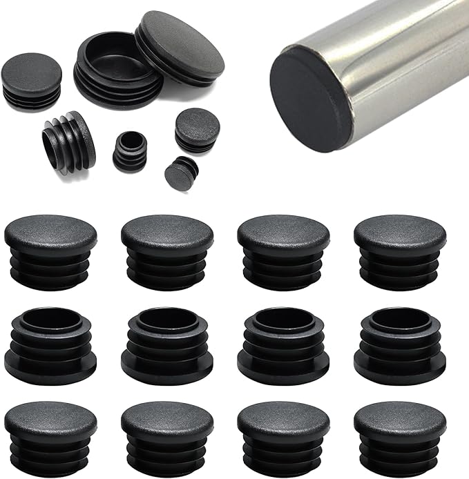 1-1/8" Plastic Hole Plugs Black -Round Chair Leg Caps, Flush Mount Pipe Plugs by EASYEAH