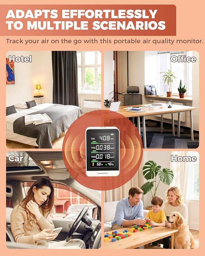 Air Quality Monitor Indoor, 5 in 1 Portable Real-Time Smart Air Quality Tester - Image 6