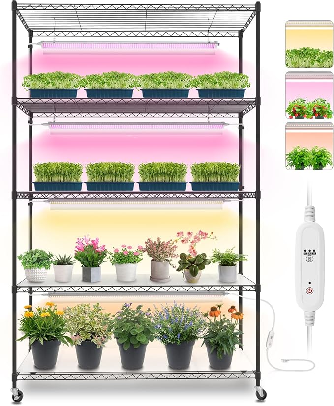 Bstrip Plant Stand with Grow Lights, 5 Tier Large 47.2x17.8x71IN Plant Shelf by Bstrip