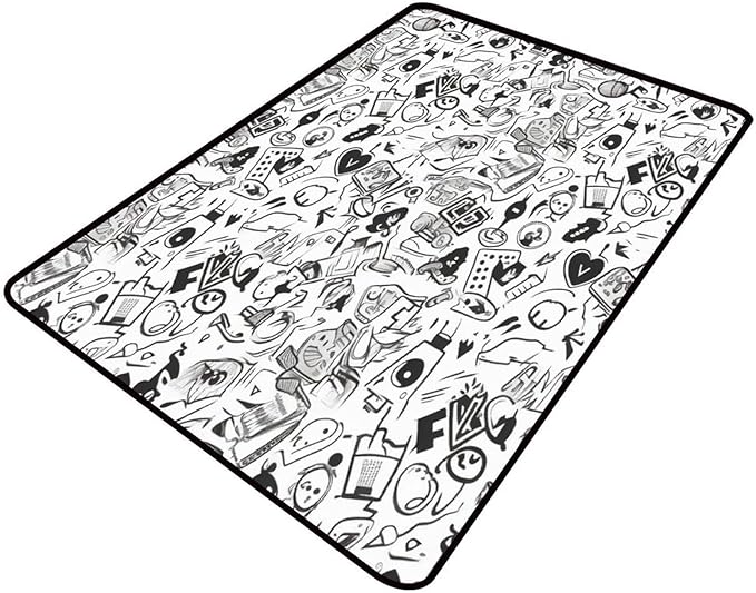 Carpet - Funny Ink Symbols Printing Patterns Non-Slip Area Rugs Fade Resistant by Snarena