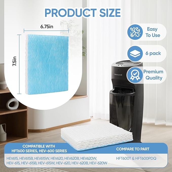 HFT600 6 Pack Humidifier Wicking Filter T Replcement Compatible - Image 2
