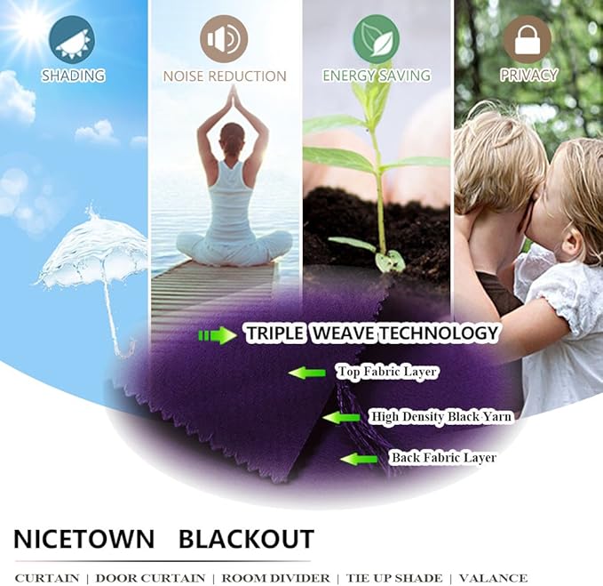 NICETOWN Blackout Room Darkening Window Curtain Triple Weave Home Decoration - Image 3