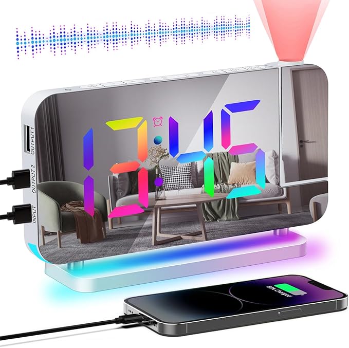 Projection Alarm Clock for Bedroom Ceiling, RGB Digital Clocks by Hanaix