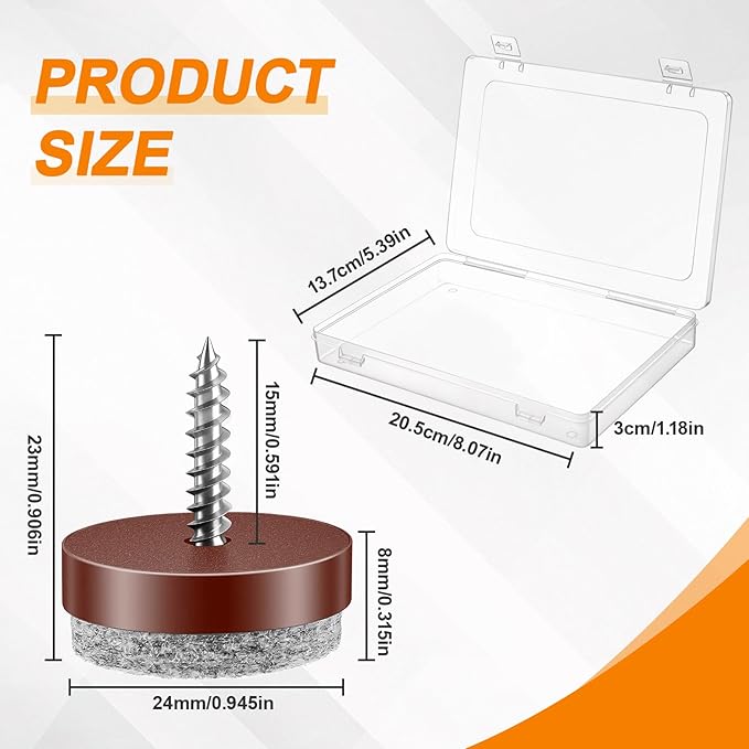 60 Pcs Brown Screw on Furniture Felt Pads, Non Slip Furniture Pads, Nail in - Image 2