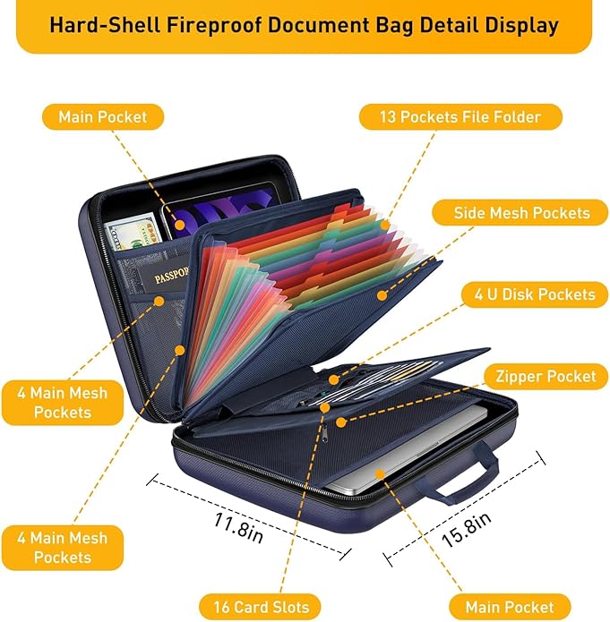 Fireproof Document Organizer Bag, 5200℉ File Organizer Safe Box, Hard Shell - Image 6